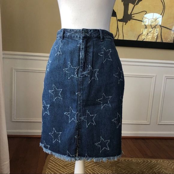 Telluride Clothing Company Dresses & Skirts - Jean Skirt STARS Frayed Hem Telluride Co NWT 4